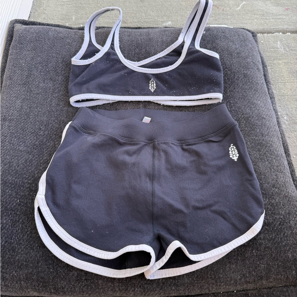 FP Movement by Free People Black and Gray Sports Bra and Shorts Set